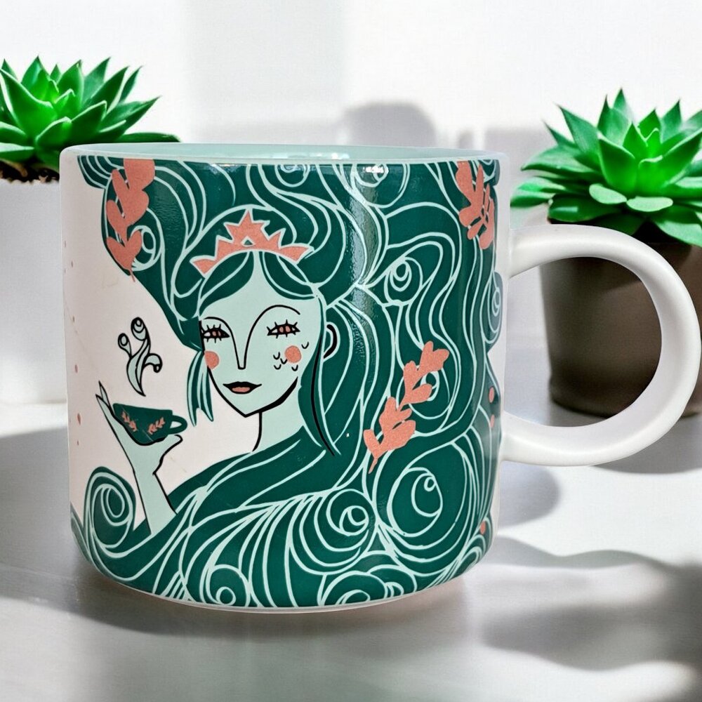 Starbucks Mermaid Siren Holiday 2018 Ceramic Cup Mug 12 fl oz Teal Blue Aqua